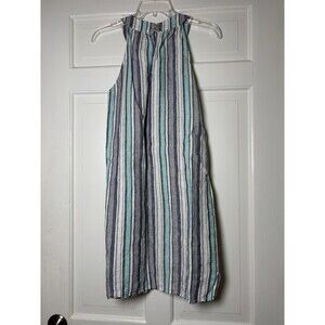 Antibes Blanc Blue/White/Teal Striped Linen Dress Halter Type Size XS